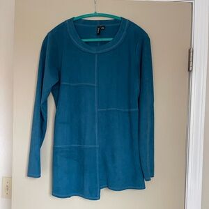 Ethyl Teal Micro Suede Feel Long Sleeve Asymmetrical Tunic Top M